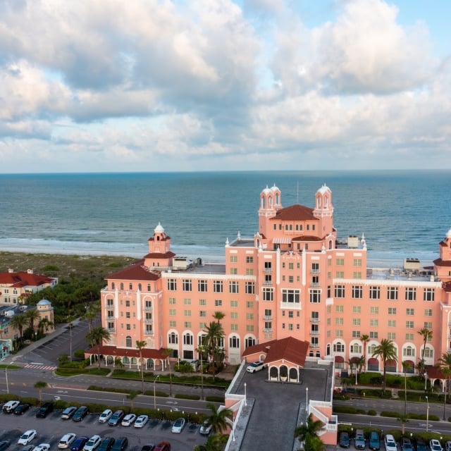 Aerial of the entrance of the hotel