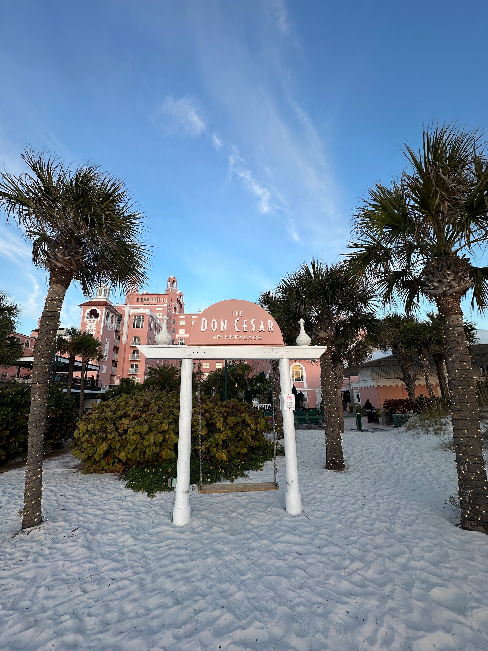 Wooden swing on the beach between palm trees