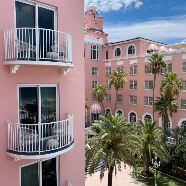 hotel balconies with a view of the courtyard