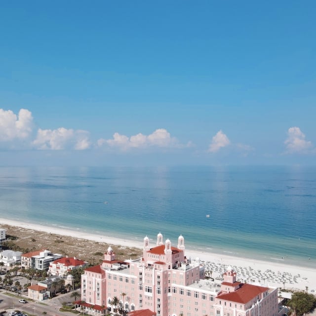 aerial of The Don CeSar and the ocean