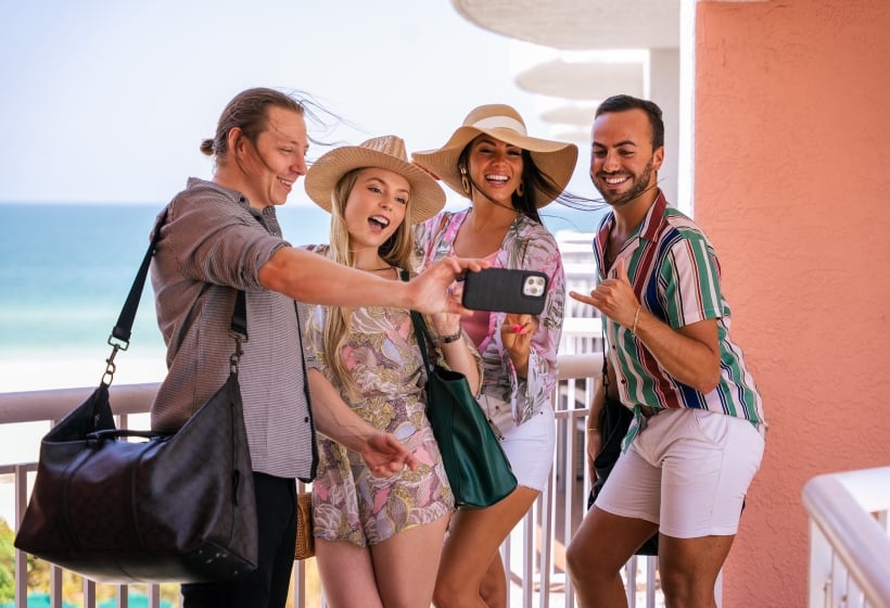 a group of friends posing for a selfie