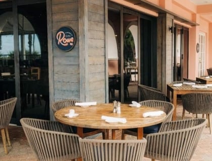 Patio at Rowe bar featuring outdoor seating, and a relaxed atmosphere.