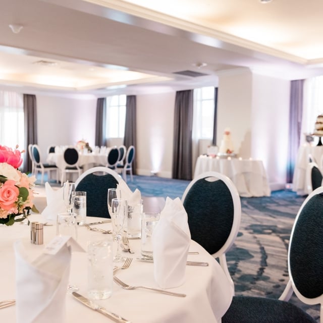 round table with floral centerpiece